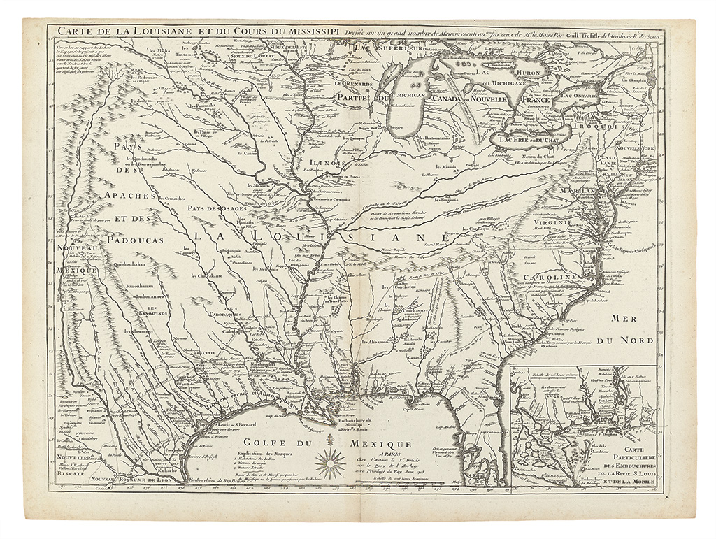 DELISLE, GUILLAUME. Carte de la Louisiane et du Cours du Mississippi Dresee sur un grand nombre de Memoires. . .